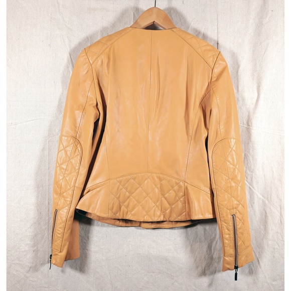 Stefanel Women 8 (fits like 4) Padded Leather Biker Jacket - Picture 4 of 15